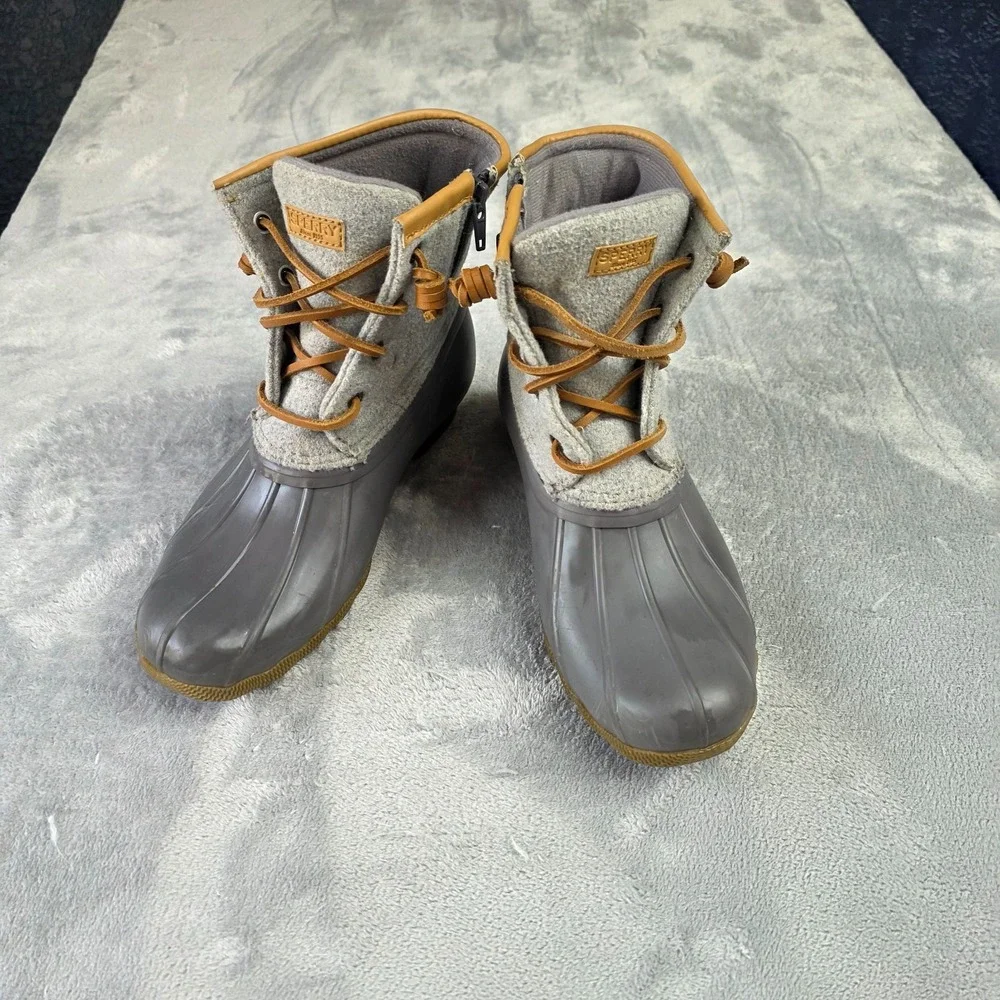 Sperry Youth Saltwater Emboss Duck Boots Gray/ Brown-Sz4